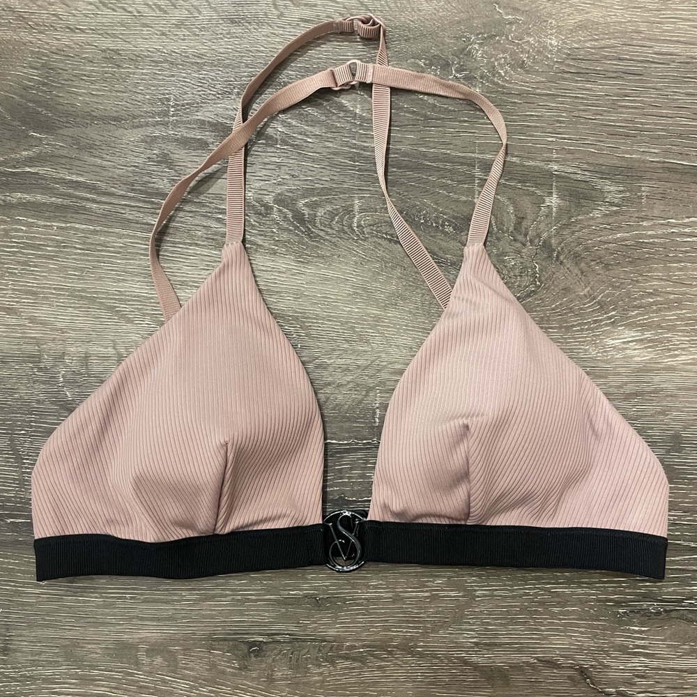 Victoria's Secret VS Blush Pink and Black Triangle Padded Bikini Top Size M